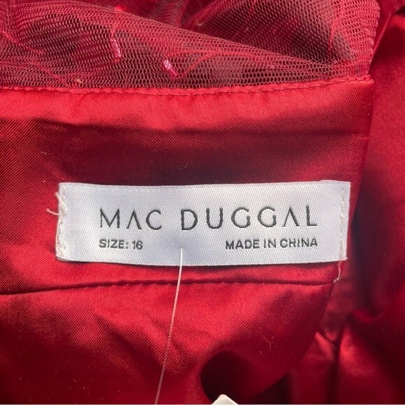 Mac Duggal Burgundy Floral Appliqué Flutter Sleeve Velvet Hem Midi Dress Size 16 - Picture 13 of 15